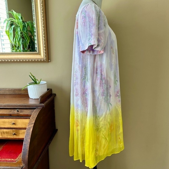 Anthropologie HD in Paris Dipped Chroma Swing Dress Floral Chiffon Ombre Size 14 - Picture 8 of 13
